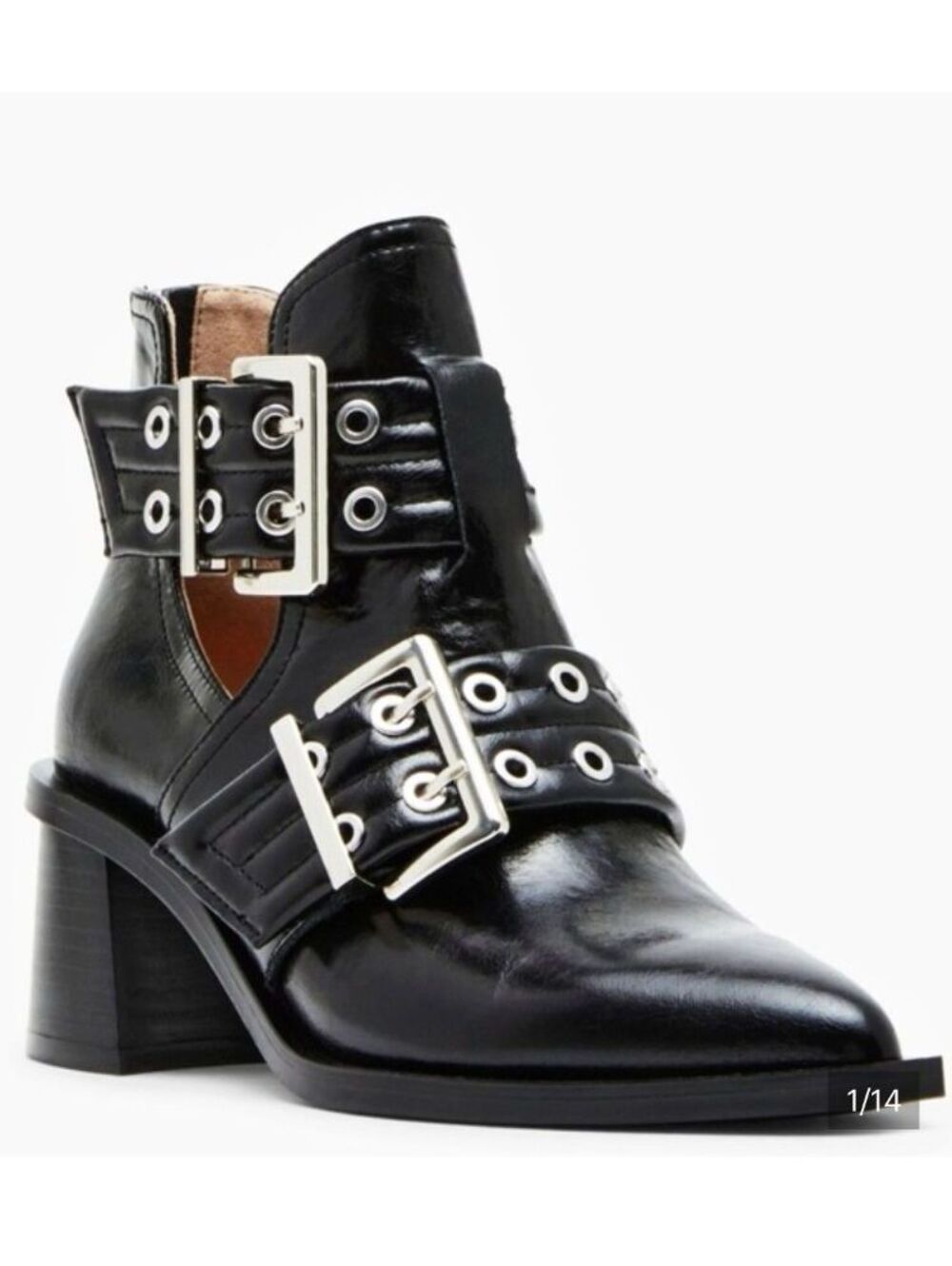Size 5.5 Madden Grazia Pointed Toe Moto Bootie Black Leather Ankle Boots with l